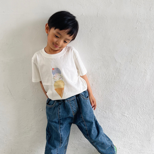 kidsオリジナルアートプリント Tシャツ ホワイト（アイスクリーム