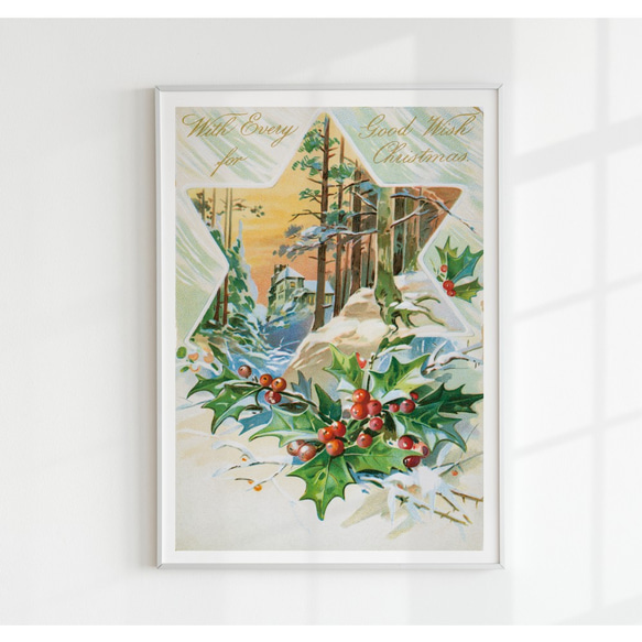 【アートポスター】インテリアポスター　子供　北欧　ベージュ　ポスター　クリスマス　サンタ　リース　レトロ　かわいい　絵 3枚目の画像