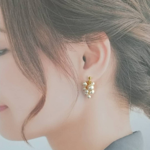 新しいエルメス Miriam Haskell ぶどう型パールピアス アクセサリー
