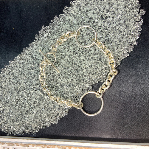 シルバー950 マンテルチェーンブレスレット 一点物 彫金 ハンドメイド