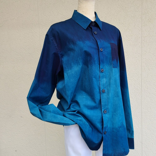 藍染グラデーション染め シャツ レディース メンズ 阿波藍