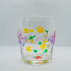 グラス　タンブラー　小花　ピンク　ハンドペイント　ガラス　名入れ 4枚目の画像