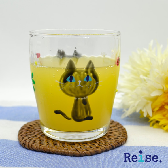 グラス　タンブラー　黒猫　クローバー　ハンドペイント　ガラス　名入れ 8枚目の画像
