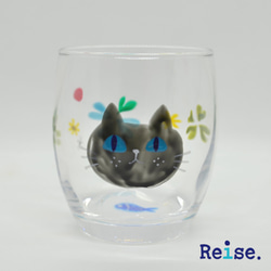 グラス　タンブラー　猫　顔　クローバー　ハンドペイント　ガラス　名入れ 1枚目の画像