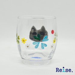 グラス　タンブラー　猫　顔　クローバー　ハンドペイント　ガラス　名入れ 4枚目の画像