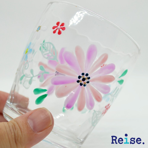 グラス　タンブラー　花　ピンク　ハンドペイント　ガラス　名入れ 3枚目の画像
