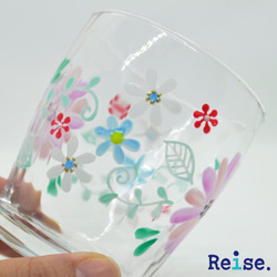 グラス　タンブラー　花　ピンク　ハンドペイント　ガラス　名入れ 4枚目の画像