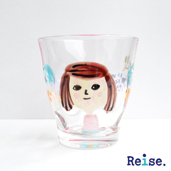 グラス　タンブラー　女の子　ブーケ　花　ハンドペイント  ガラス　名入れ 1枚目の画像