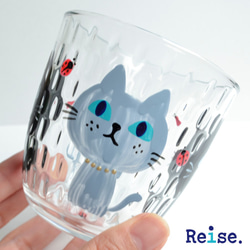 グラス　タンブラー　黒猫　灰猫　グレー　ハンドペイント  てんとう虫　ガラス　名入れ 6枚目の画像