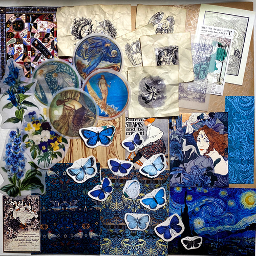BLUE】コラージュ素材 ジャンクジャーナル 紙モノ 1 その他素材 閉店