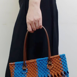 【配色款】手工棉線編織包   Macrame Bag   棕/藍  托特包 第5張的照片