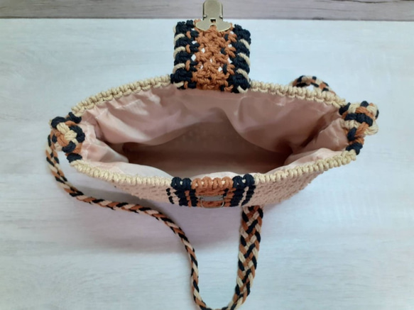 【配色款】手工棉線編織包  Macrame Bag   米色  斜背包  側背包 第2張的照片