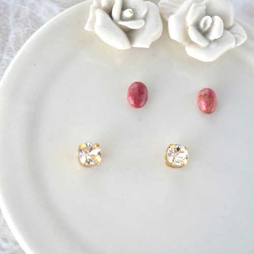 マグネット ピアスみたいなイヤリング スワロフスキー 天然石  