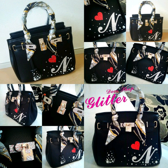 2wayデコバーキン25サイズ ブラック ハンドバッグ deco shop～Glitter  