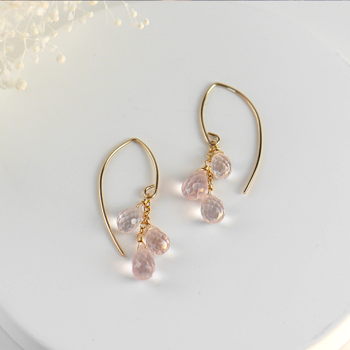 14kgf ❤新品 フレンチブルドック珊瑚ローズクオーツピアス