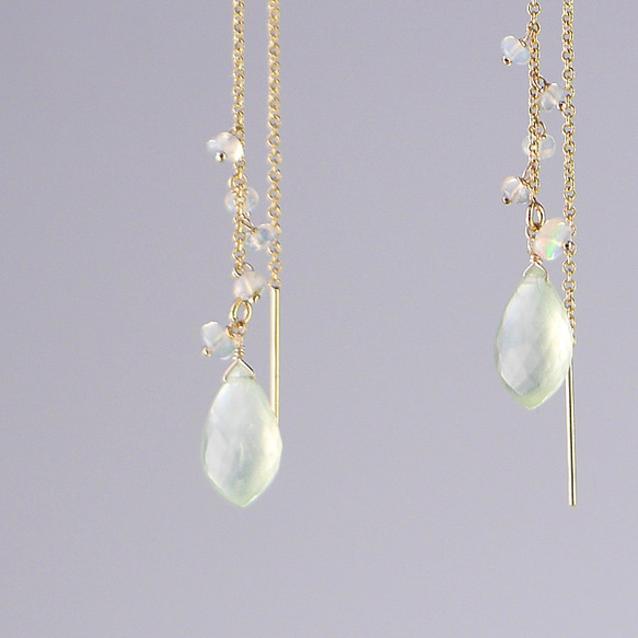 # 855 Prenite and Precious Opal Chain Earrings 14KGF 第4張的照片
