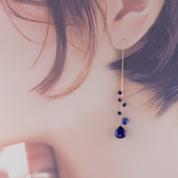 # 860C K10 青金石和藍晶石鍊式耳環 第3張的照片