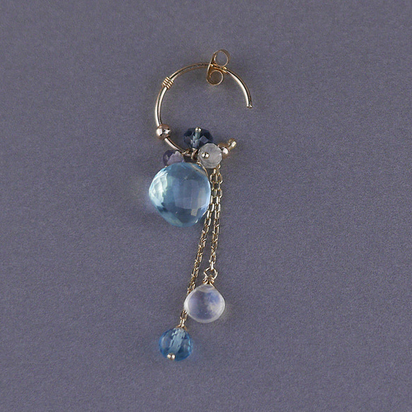 #866_02 K10 2way 精緻切割藍色托帕石圈形耳環（圈形尺寸可選） 第1張的照片