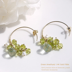 ＃047★耳環寶石品質的綠色紫水晶和橄欖石14kGF 第1張的照片