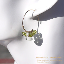 ＃047★耳環寶石品質的綠色紫水晶和橄欖石14kGF 第5張的照片