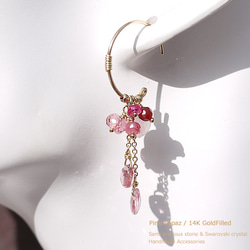 （單耳用）★粉紅色托帕石紅寶石耳朵的耳環14kGF 第4張的照片
