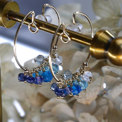 ＃379E★★耳環微切割藍寶石和藍色為主天然石耳環★14KGF 第2張的照片