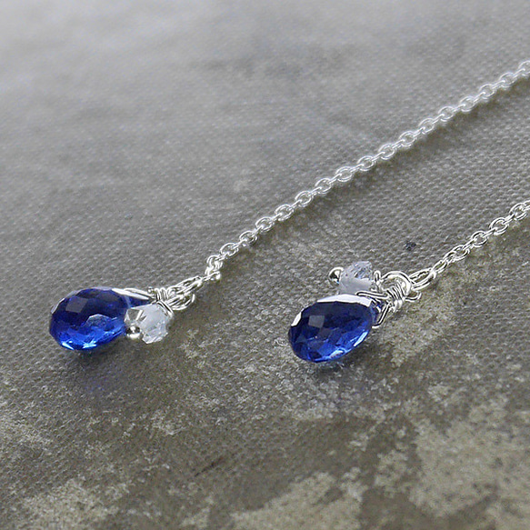 ＃450★微切★精湛的藍晶石和Herkimer鑽石美式鏈耳環銀925 第2張的照片