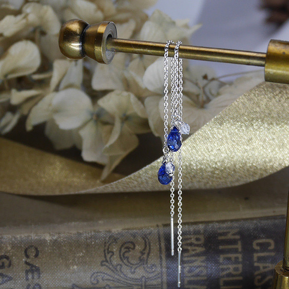 ＃450★微切★精湛的藍晶石和Herkimer鑽石美式鏈耳環銀925 第3張的照片