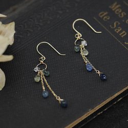 ＃582 BM★K10★藍寶石（藍色混合）和Herkimer鑽石耳環 第2張的照片