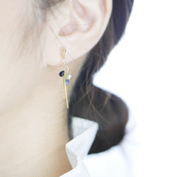 ＃586 BL★藍寶石（藍色）和Keshi Pearl的小耳環 第5張的照片