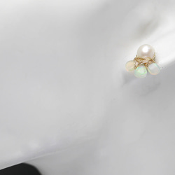 ＃601★淡水珍珠和珍貴蛋白石花朵耳環14 KGF 第4張的照片