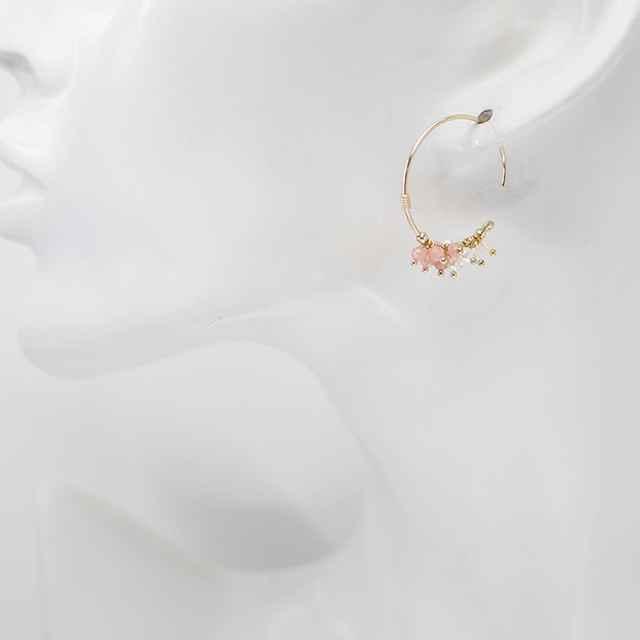 ＃631★印加玫瑰（Rocro Crosite）和珍珠圈耳環14KGF 第4張的照片