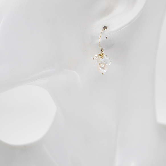 ＃637★淡水珍珠和白色托帕石耳環14 KGF 第4張的照片