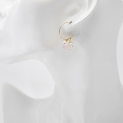 ＃667★玫瑰石英和淡水珍珠圈耳環14 KGF 第4張的照片