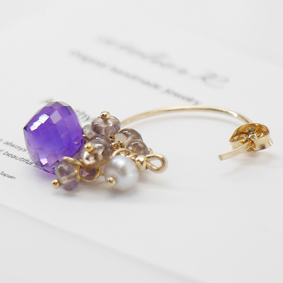 ＃669★紫水晶和顏色變化石榴石圈耳環14 KGF 第2張的照片