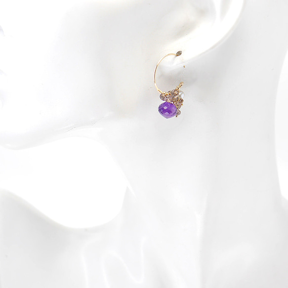 ＃669★紫水晶和顏色變化石榴石圈耳環14 KGF 第4張的照片