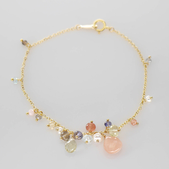 ＃737 B★Pink Moonstone和Incarose Bracelet 14 KGF 第1張的照片