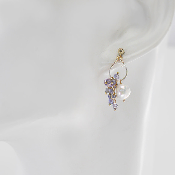 ＃775_02★巴洛克式珍珠和Iolite流蘇耳環（包括波浪形鍊子） 第5張的照片