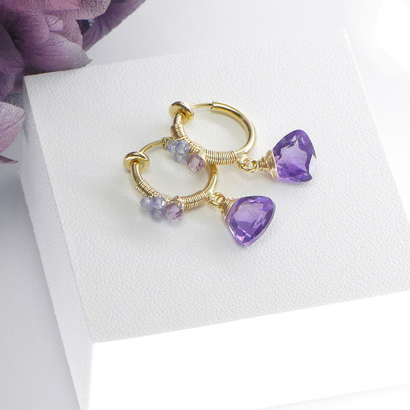 #781★紫水晶繡球花色裝飾鉤耳環 第5張的照片