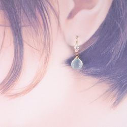 #786 ★ 最佳切割海藍玉髓和粉紅珊瑚裝飾鉤形耳環 第4張的照片