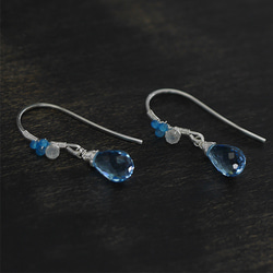 ＃796★瑞士藍托帕石和霓虹藍磷灰石裝飾鉤形耳環Silver925 第4張的照片