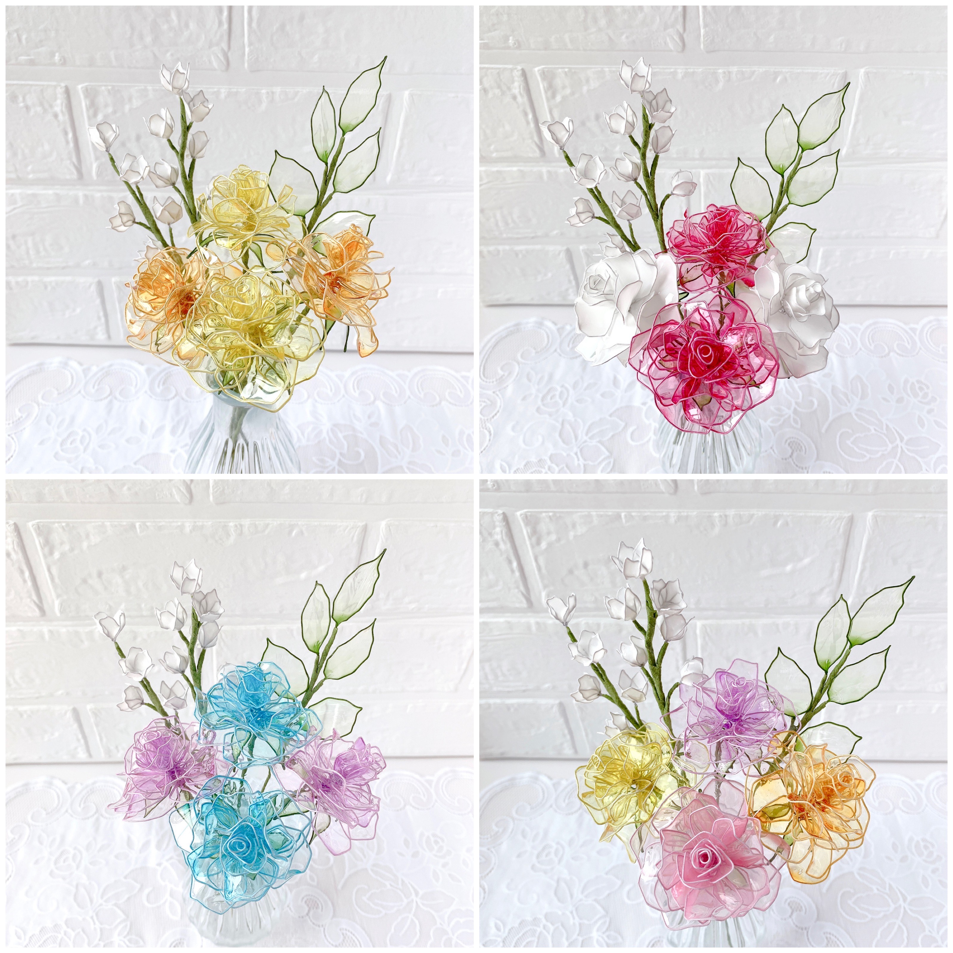 アメリカンフラワー　ディップフラワー　オーダー専用 4本セット ピンク系薔薇 アメリカンフラワー ディップフラワー