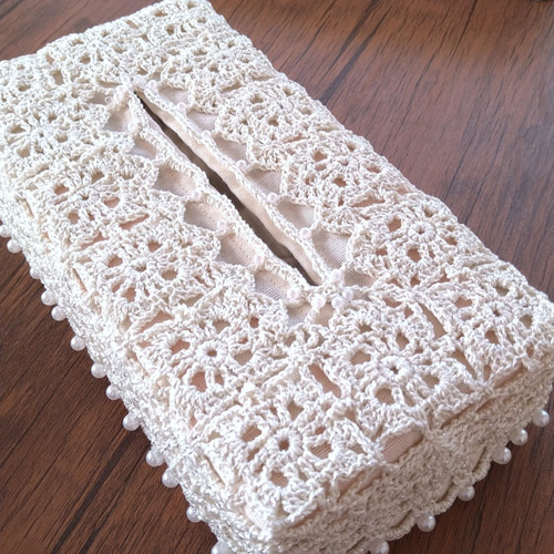 レース編み・箱ティッシュカバーコンパクトタイプ(アイボリー) その他