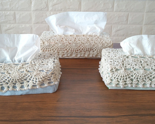 レース編み・箱ティッシュカバーコンパクトタイプ(アイボリー) その他