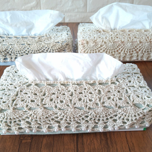 レース編み・箱ティッシュカバーコンパクトタイプ(アイボリー) その他