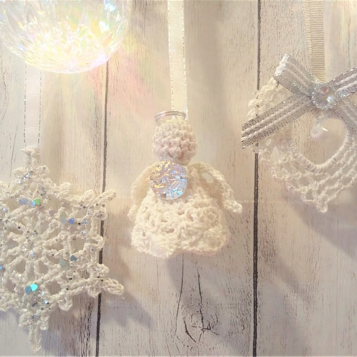 レース編み・天使と冬のオーナメント3個セット【Aタイプ】 その他