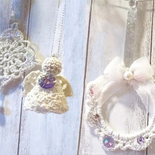 レース編み・天使と冬のオーナメント3個セット【Bタイプ】 その他