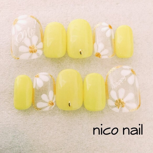 パステルフラワーネイル(イエロー) ネイルチップ（つけ爪） nico nail 