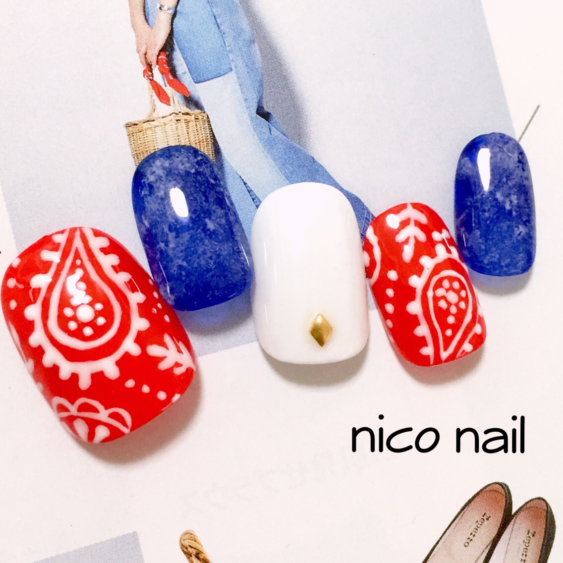 再販 】バンダナ柄ネイル ネイルチップ（つけ爪） nico nail 通販