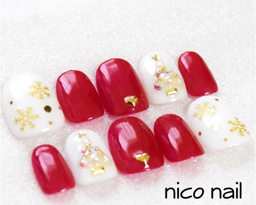 クリスマスネイル⑥ ＊ ボルドー＊ツリー ネイルチップ（つけ爪） nico